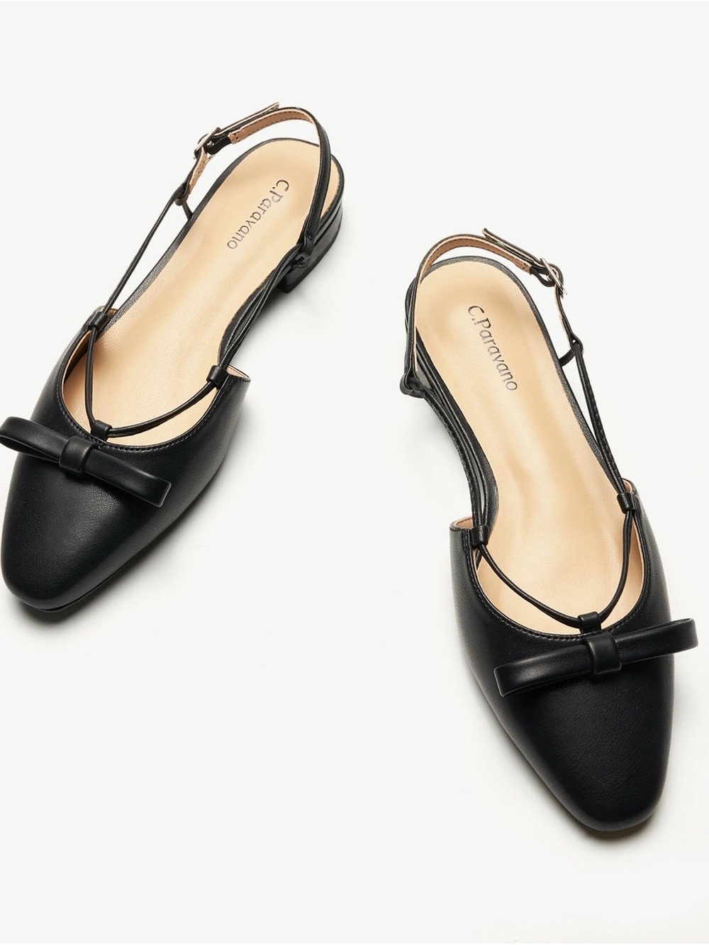 C.PARAVANO Lena E Black Bow Slingback Flats EU 38 NWOB
